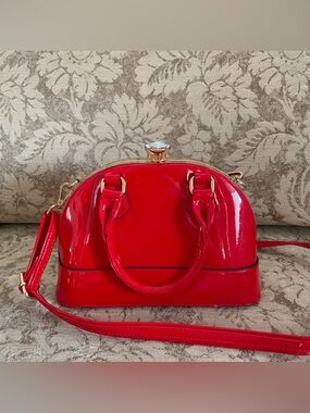 Glossy Red Patent Vegan Dome Crossbody Satchel